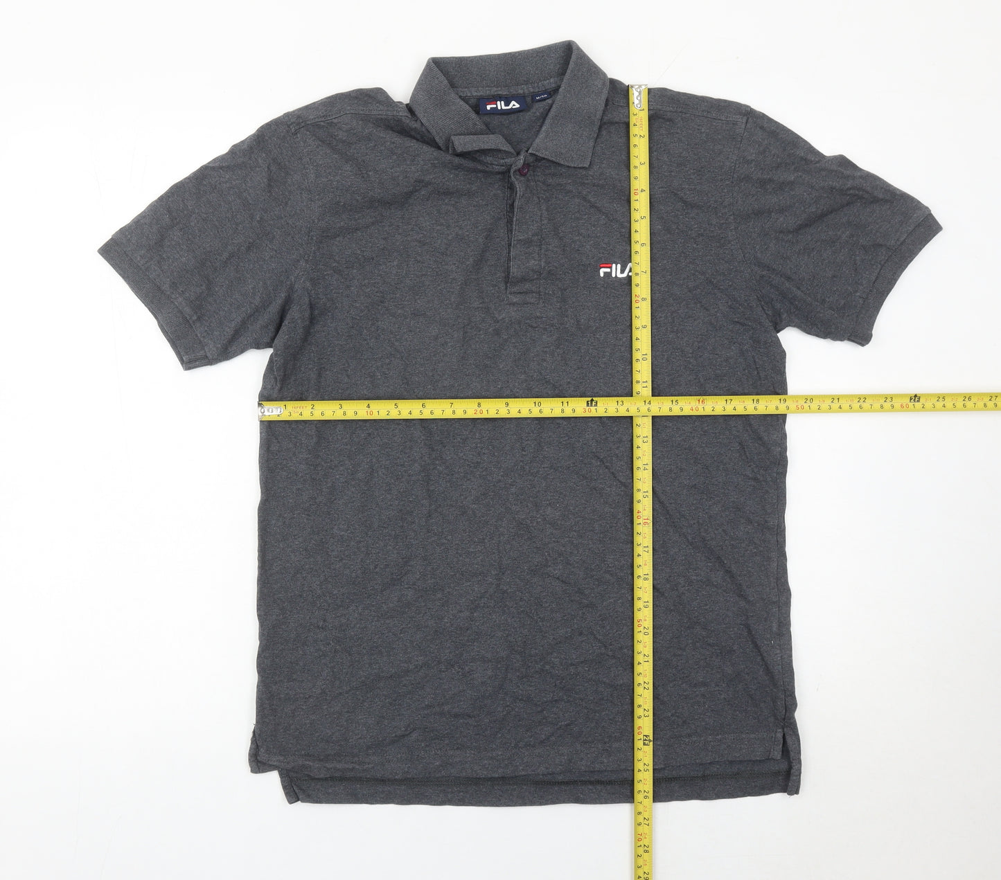 Fila Men's Grey Polo Shirt Size M Regular Fit Cotton Short Sleeve