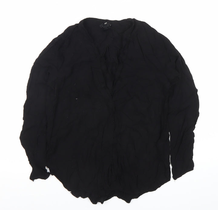 H&M Women’s Black Chiffon Blouse Size 8 Long Sleeve Button Up