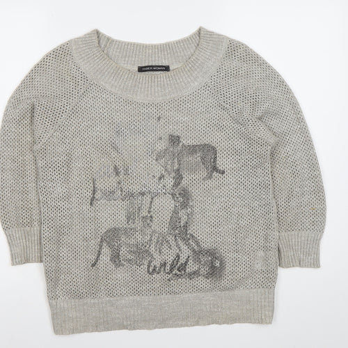 Faber Woman Grey Animal Print Open Knit Jumper Womens Size 10