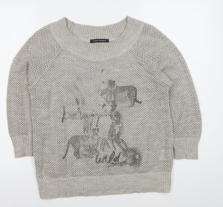 Faber Woman Grey Animal Print Open Knit Jumper Womens Size 10