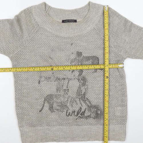 Faber Woman Grey Animal Print Open Knit Jumper Womens Size 10