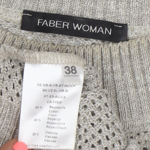 Faber Woman Grey Animal Print Open Knit Jumper Womens Size 10