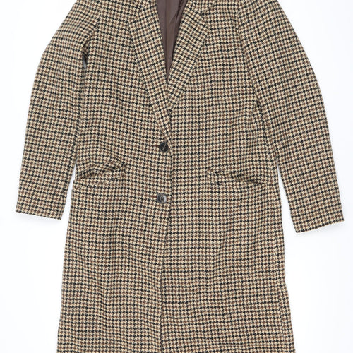 Primark Women’s Beige Houndstooth Wool Blend Long Coat Size 4