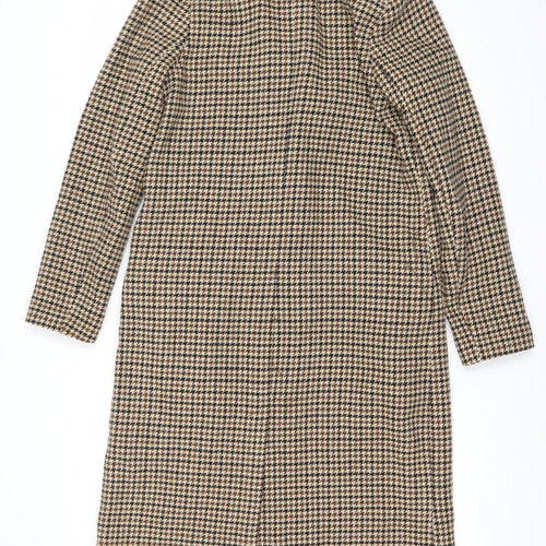 Primark Women’s Beige Houndstooth Wool Blend Long Coat Size 4