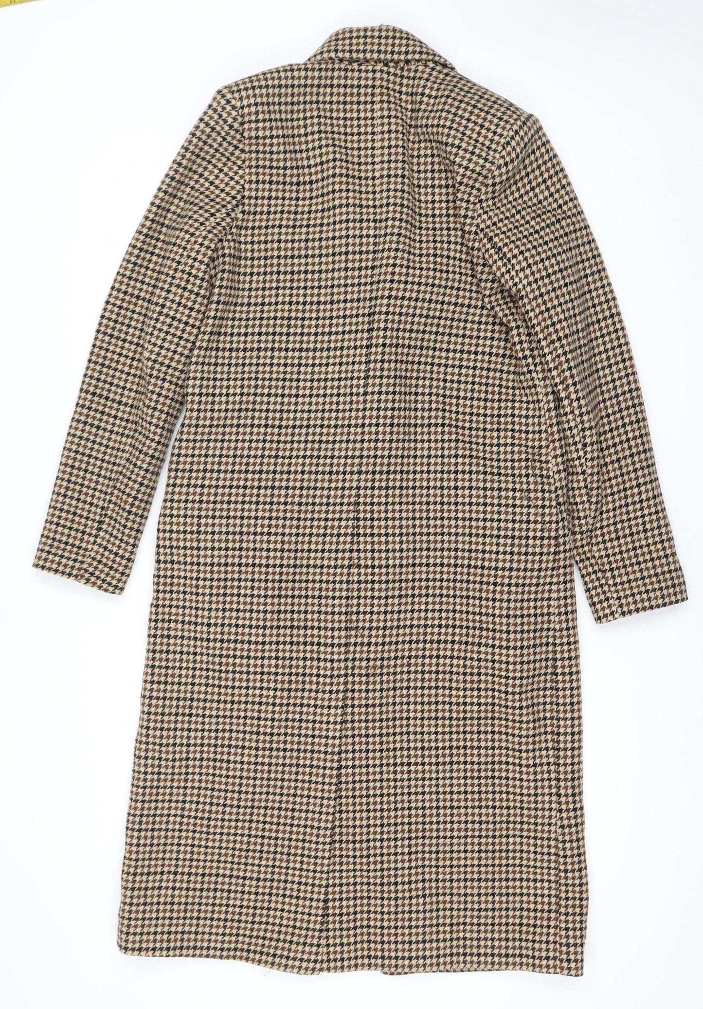 Primark Women’s Beige Houndstooth Wool Blend Long Coat Size 4