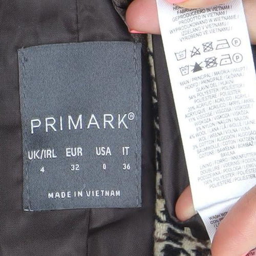 Primark Women’s Beige Houndstooth Wool Blend Long Coat Size 4