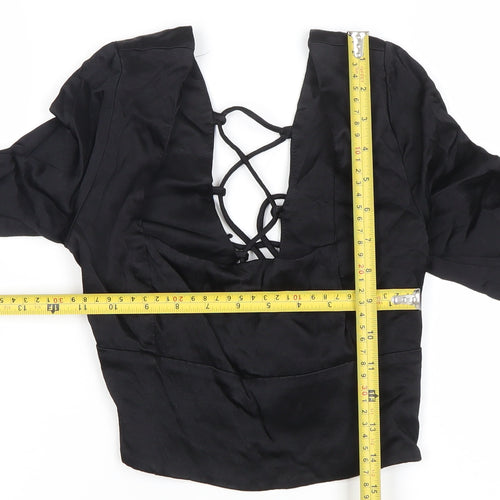 Zara Women Black Cropped Lace-Up Blouse Size 12 Slim Fit
