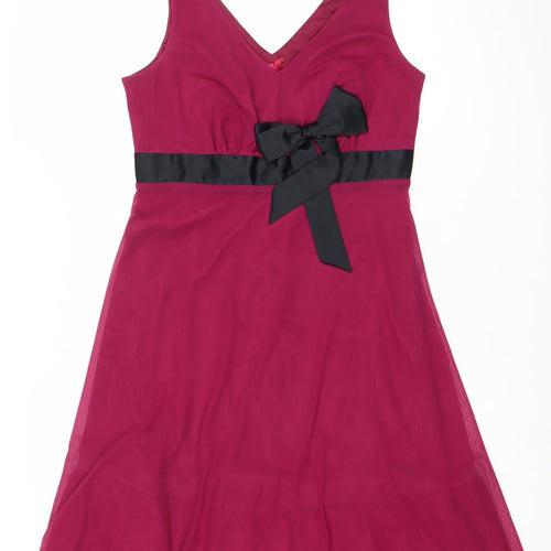 Next Women’s Pink A-Line Party Dress Size 12 Sleeveless Bow Detail