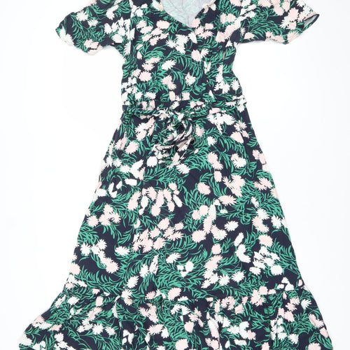 Marks and Spencer Women's Multicoloured Size 8 Floral Midi Fit & Flare Dress