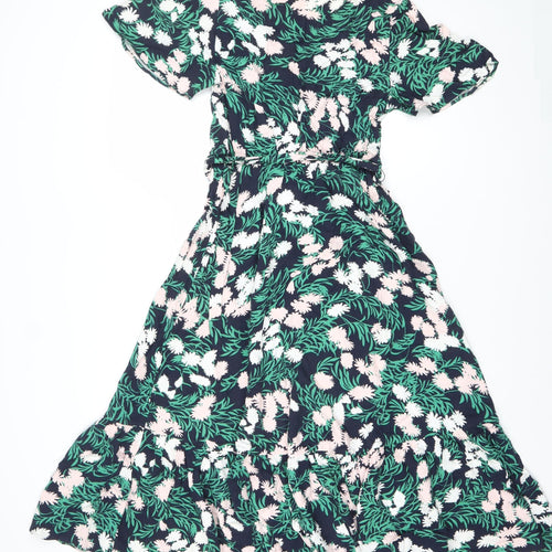 Marks and Spencer Women's Multicoloured Size 8 Floral Midi Fit & Flare Dress
