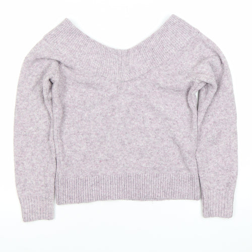 H&M Womens XS Purple V-Neck Wool Blend Knit Jumper Long Sleeve