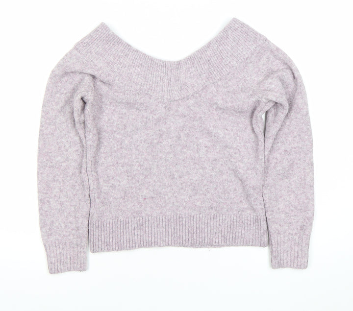 H&M Womens XS Purple V-Neck Wool Blend Knit Jumper Long Sleeve