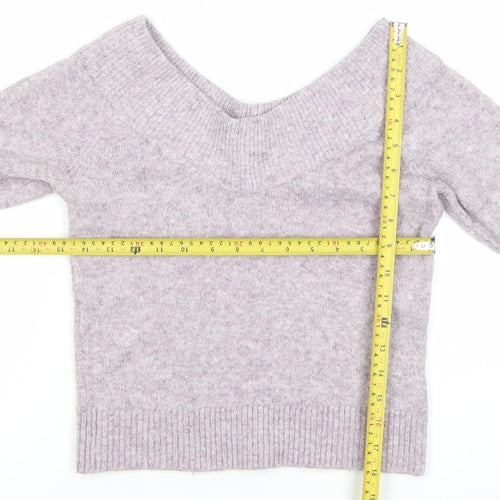 H&M Womens XS Purple V-Neck Wool Blend Knit Jumper Long Sleeve