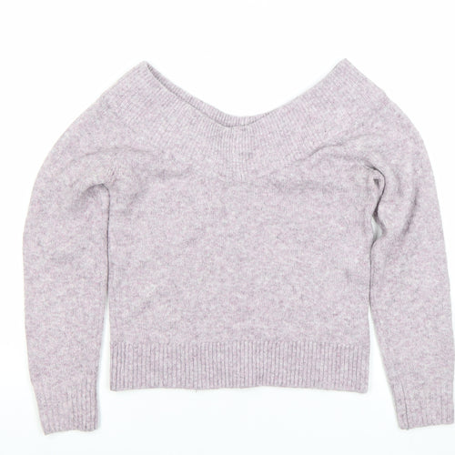 H&M Womens XS Purple V-Neck Wool Blend Knit Jumper Long Sleeve