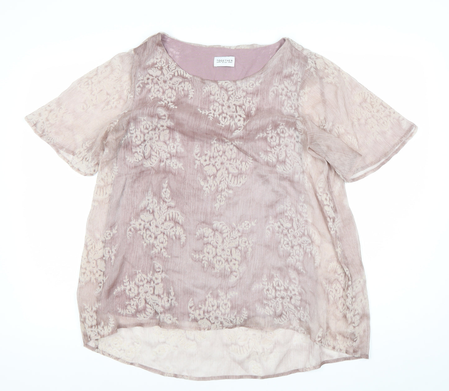 Together Women’s Pink Floral Sheer Blouse Size 12 Tunic Top