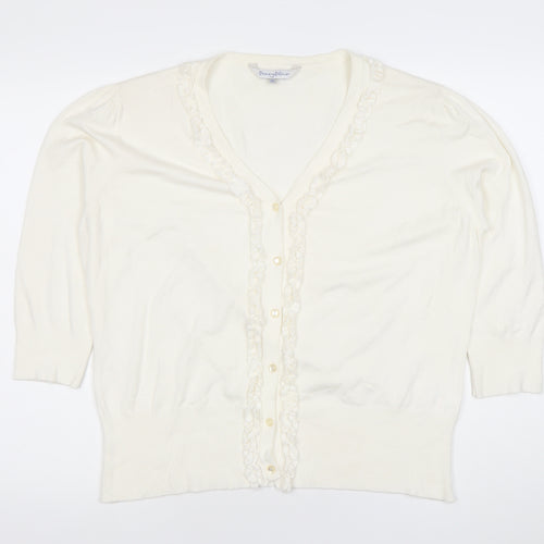 Penny Plain Women Ivory XL Ruffle Button V-Neck Knit Cardigan
