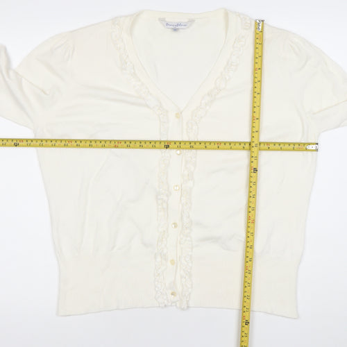 Penny Plain Women Ivory XL Ruffle Button V-Neck Knit Cardigan