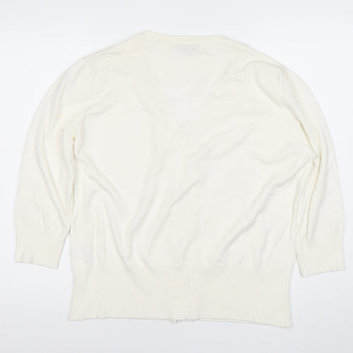 Penny Plain Women Ivory XL Ruffle Button V-Neck Knit Cardigan