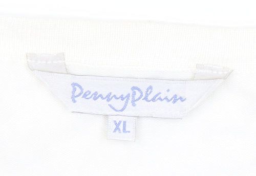 Penny Plain Women Ivory XL Ruffle Button V-Neck Knit Cardigan