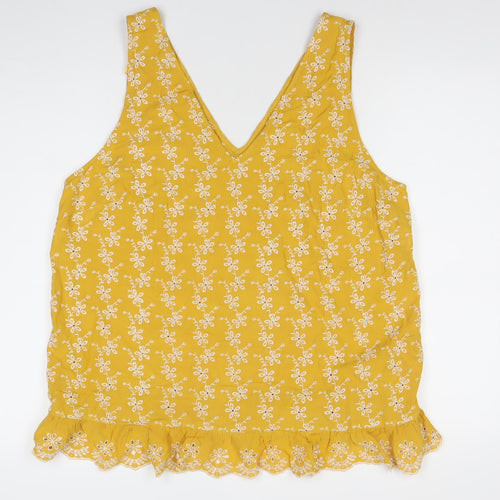 Papaya Women’s Yellow Floral Embroidered V-Neck Tank Top Size 18