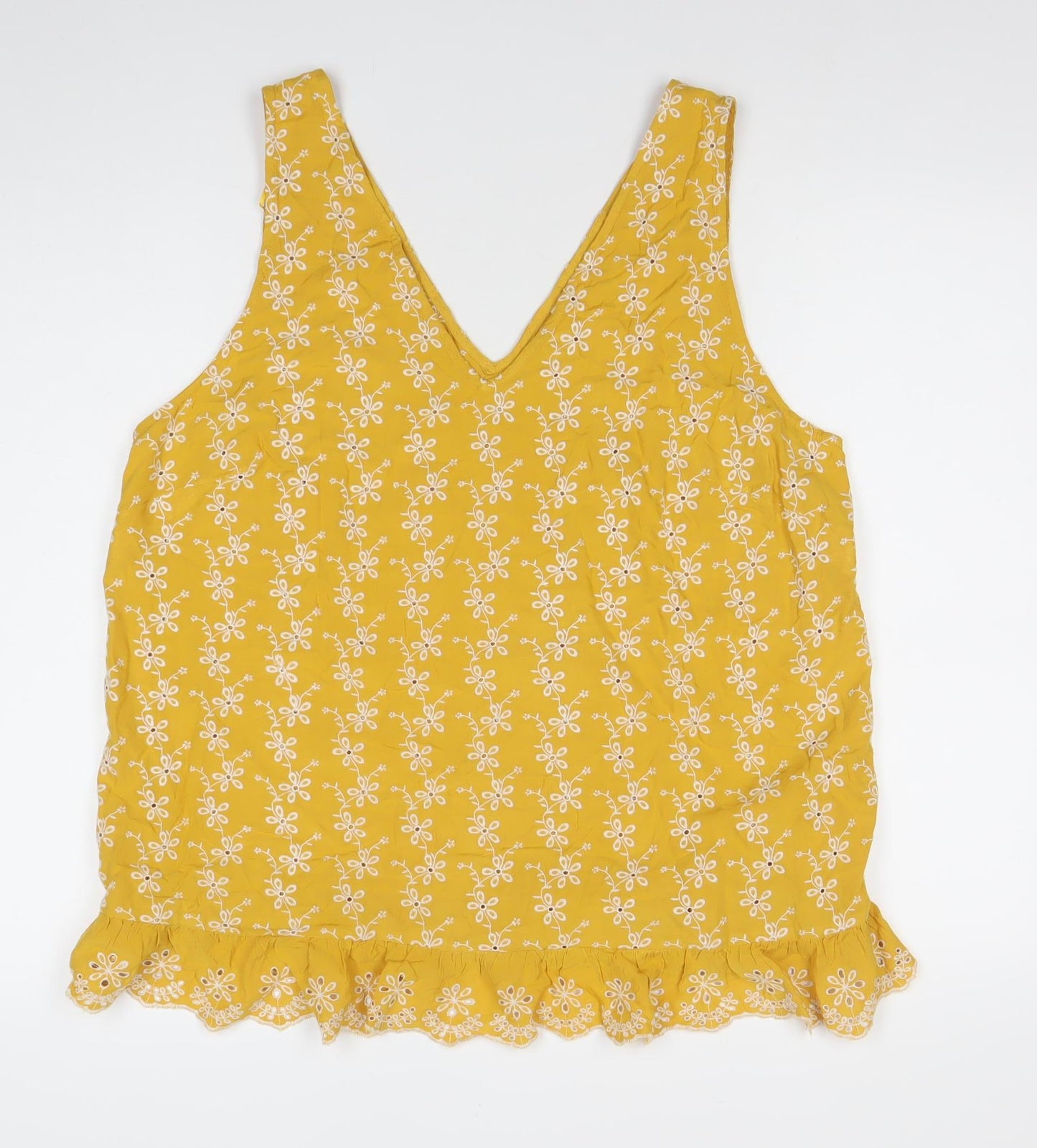 Papaya Women’s Yellow Floral Embroidered V-Neck Tank Top Size 18