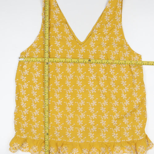 Papaya Women’s Yellow Floral Embroidered V-Neck Tank Top Size 18