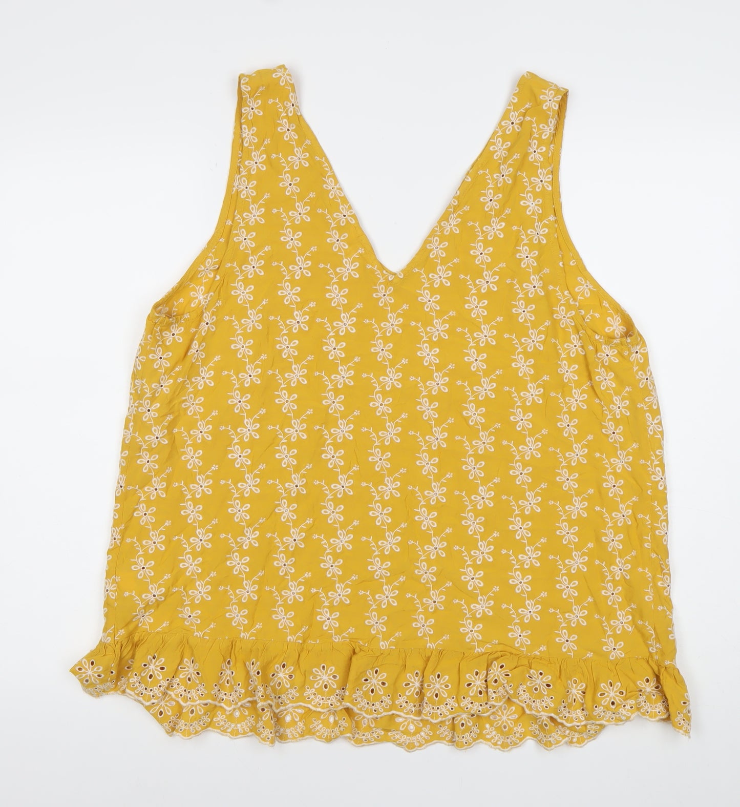 Papaya Women’s Yellow Floral Embroidered V-Neck Tank Top Size 18