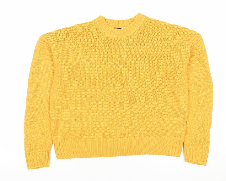 H&M Women’s Yellow Chunky Knit Pullover Jumper Size S Crew Neck