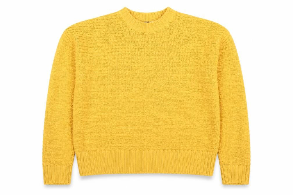 Front view of H&M Women’s Yellow Chunky Knit jumper, size S, Crew Neck