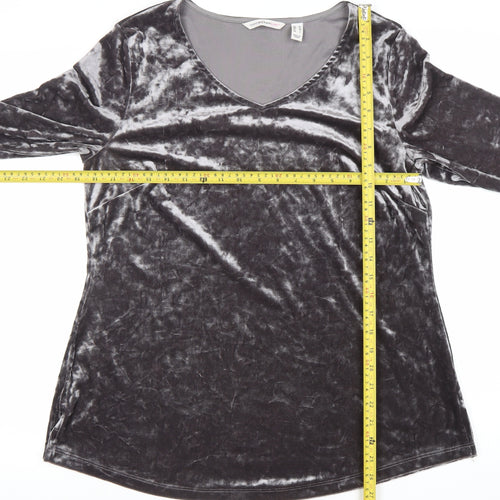 Isaac Mizrahi Live Womens Grey Velvet V-Neck Bell Sleeve Tunic Blouse M