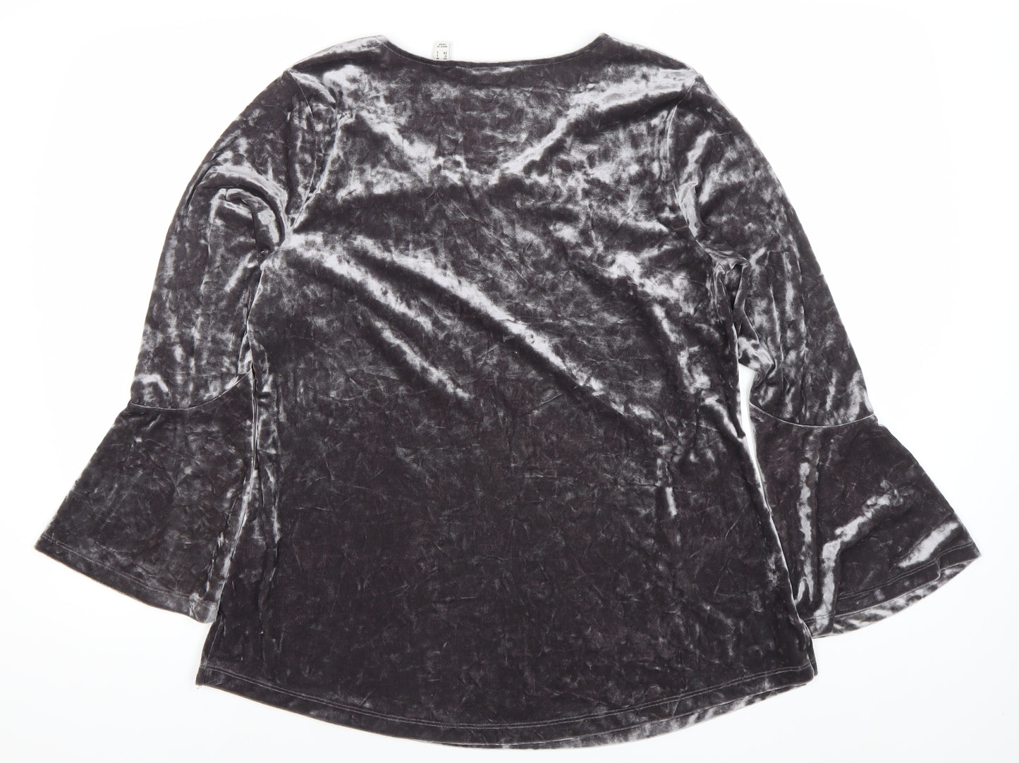Isaac Mizrahi Live Womens Grey Velvet V-Neck Bell Sleeve Tunic Blouse M