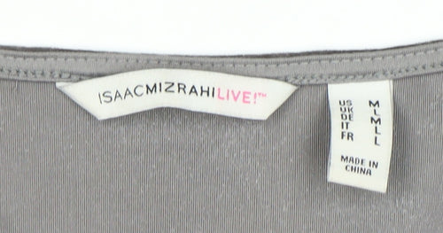 Isaac Mizrahi Live Womens Grey Velvet V-Neck Bell Sleeve Tunic Blouse M