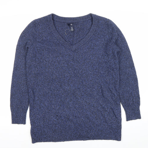 Gap Womens Blue V-Neck Knit Jumper Size M Long Sleeve Pullover
