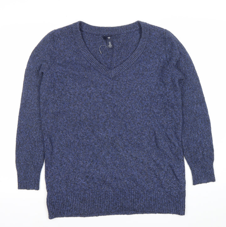 Gap Womens Blue V-Neck Knit Jumper Size M Long Sleeve Pullover