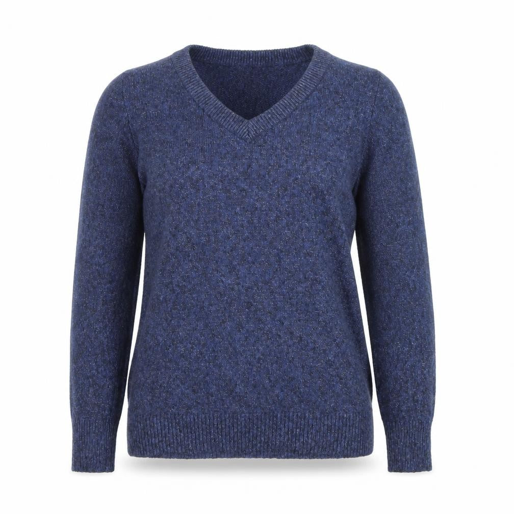 Front view of Gap women’s blue v-neck knit jumper, size M, long sleeve pullover