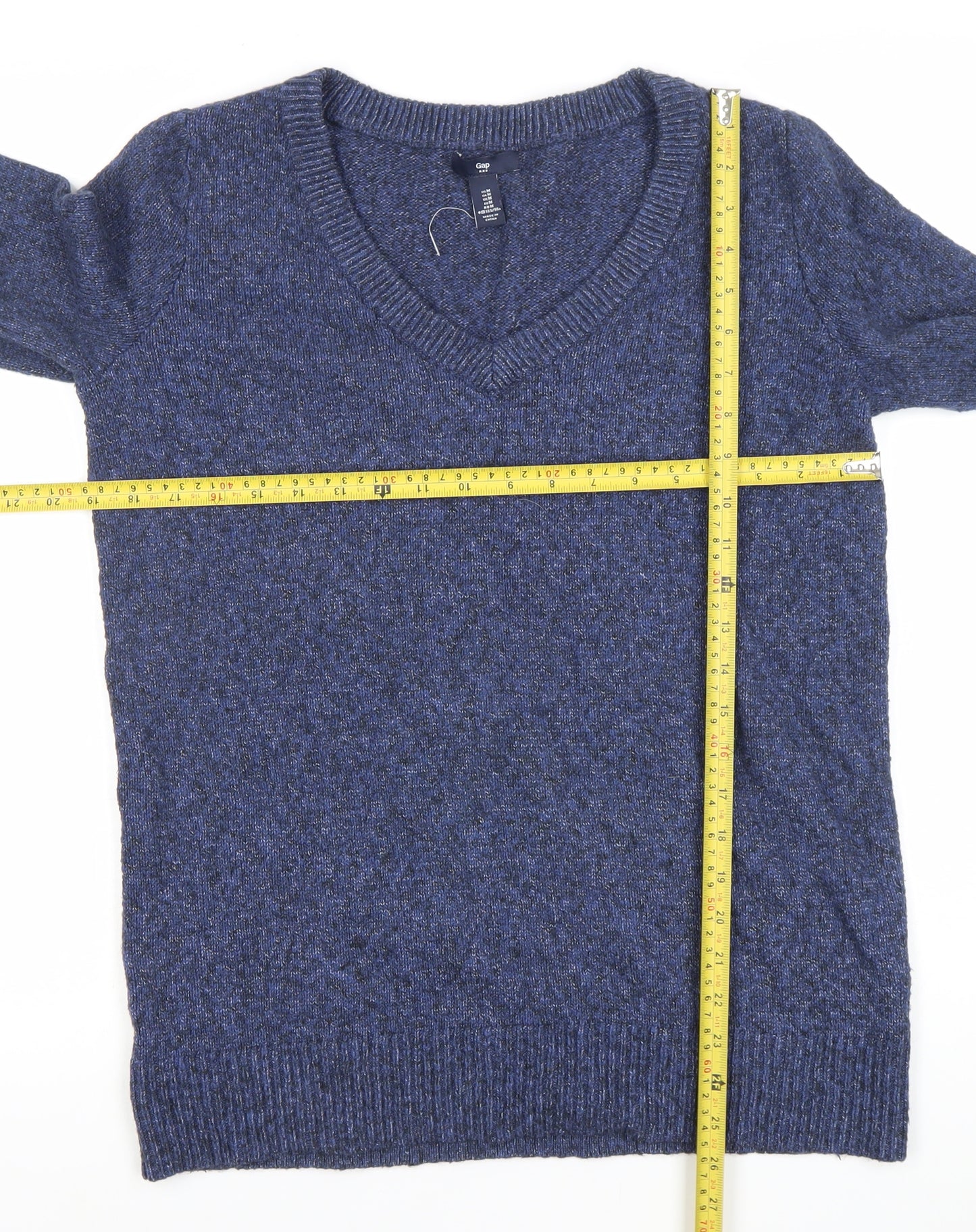 Gap Womens Blue V-Neck Knit Jumper Size M Long Sleeve Pullover