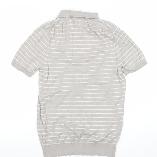 Primark Men’s Grey Striped Polo Shirt Size S Short Sleeve Zip