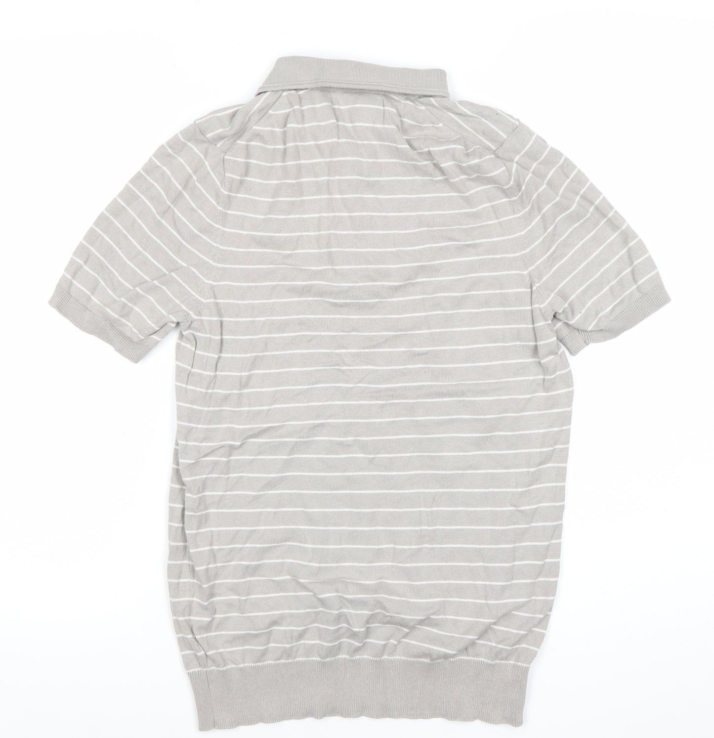 Primark Men’s Grey Striped Polo Shirt Size S Short Sleeve Zip