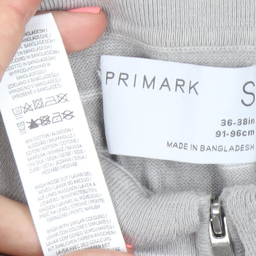 Primark Men’s Grey Striped Polo Shirt Size S Short Sleeve Zip