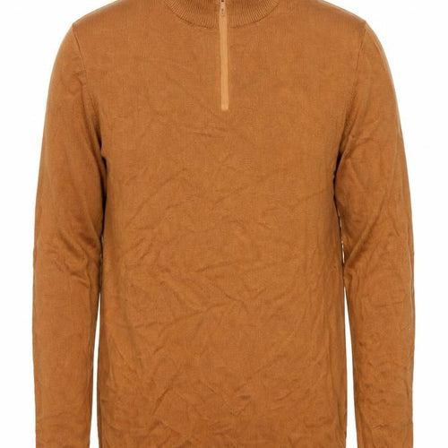 Zara Men’s Brown Mock Neck 1/4 Zip Jumper Size M Cotton Wool Blend