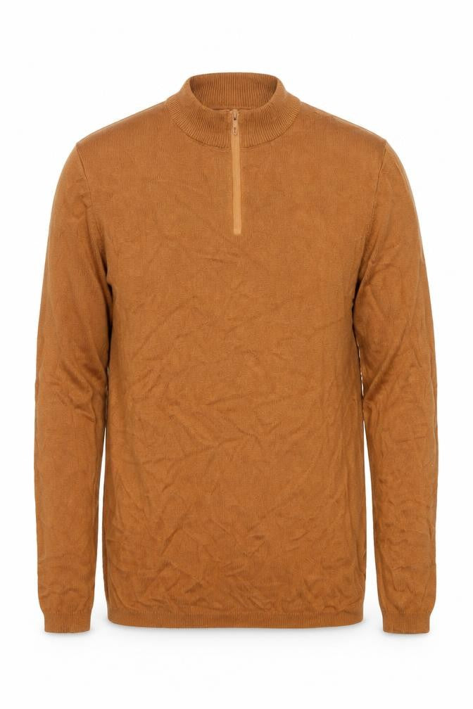 Zara Men’s Brown Mock Neck 1/4 Zip Jumper Size M Cotton Wool Blend