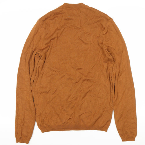 Zara Men’s Brown Mock Neck 1/4 Zip Jumper Size M Cotton Wool Blend