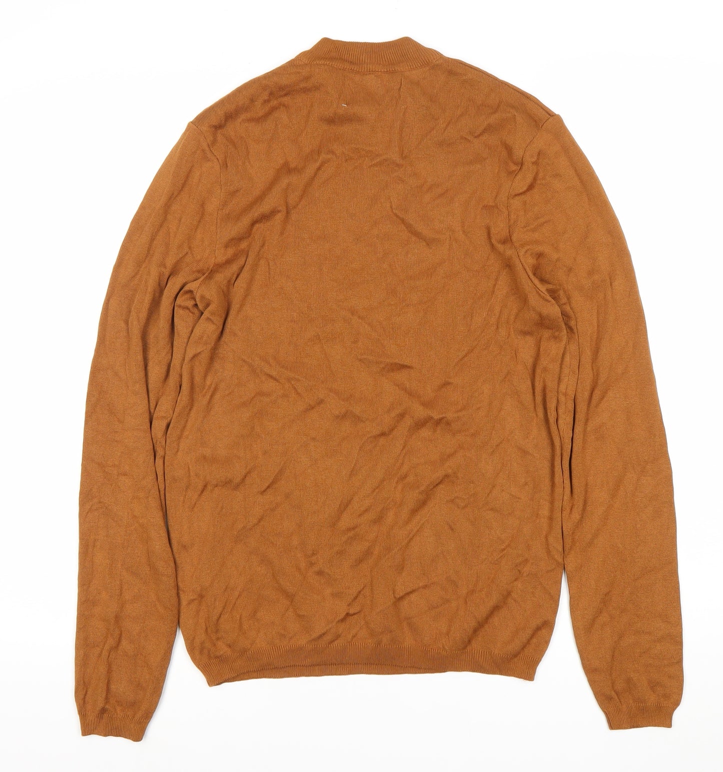 Zara Men’s Brown Mock Neck 1/4 Zip Jumper Size M Cotton Wool Blend