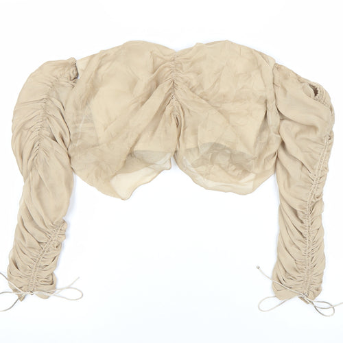 ASOS Women Beige Cropped Blouse Size 6 Long Puff Sleeves Party