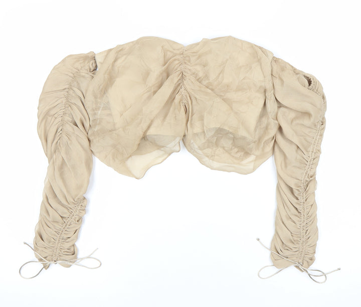 ASOS Women Beige Cropped Blouse Size 6 Long Puff Sleeves Party