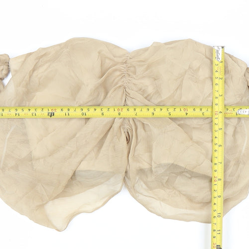 ASOS Women Beige Cropped Blouse Size 6 Long Puff Sleeves Party