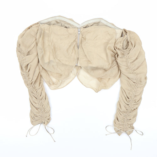 ASOS Women Beige Cropped Blouse Size 6 Long Puff Sleeves Party