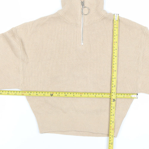 H&M Divided Women’s Beige Roll Neck Ribbed Zip Jumper XS