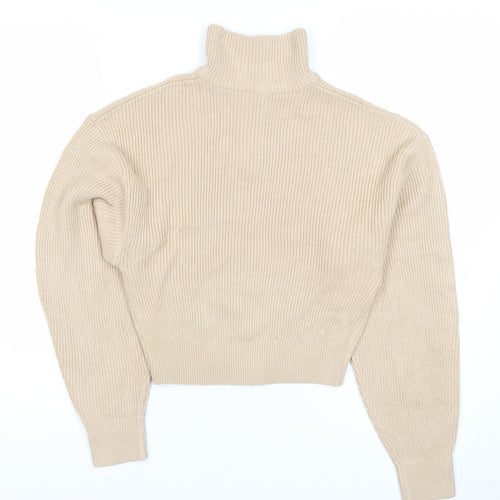 H&M Divided Women’s Beige Roll Neck Ribbed Zip Jumper XS
