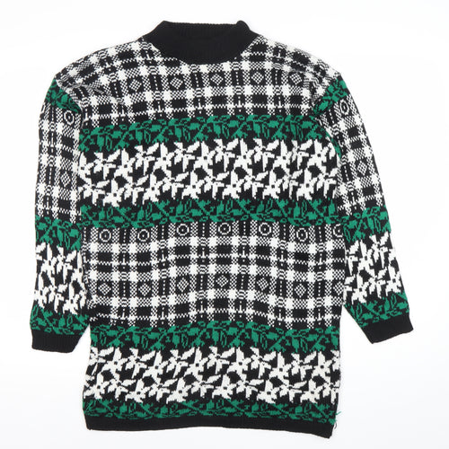 American Pride Womens Black Green Fair Isle Knit Jumper Size L
